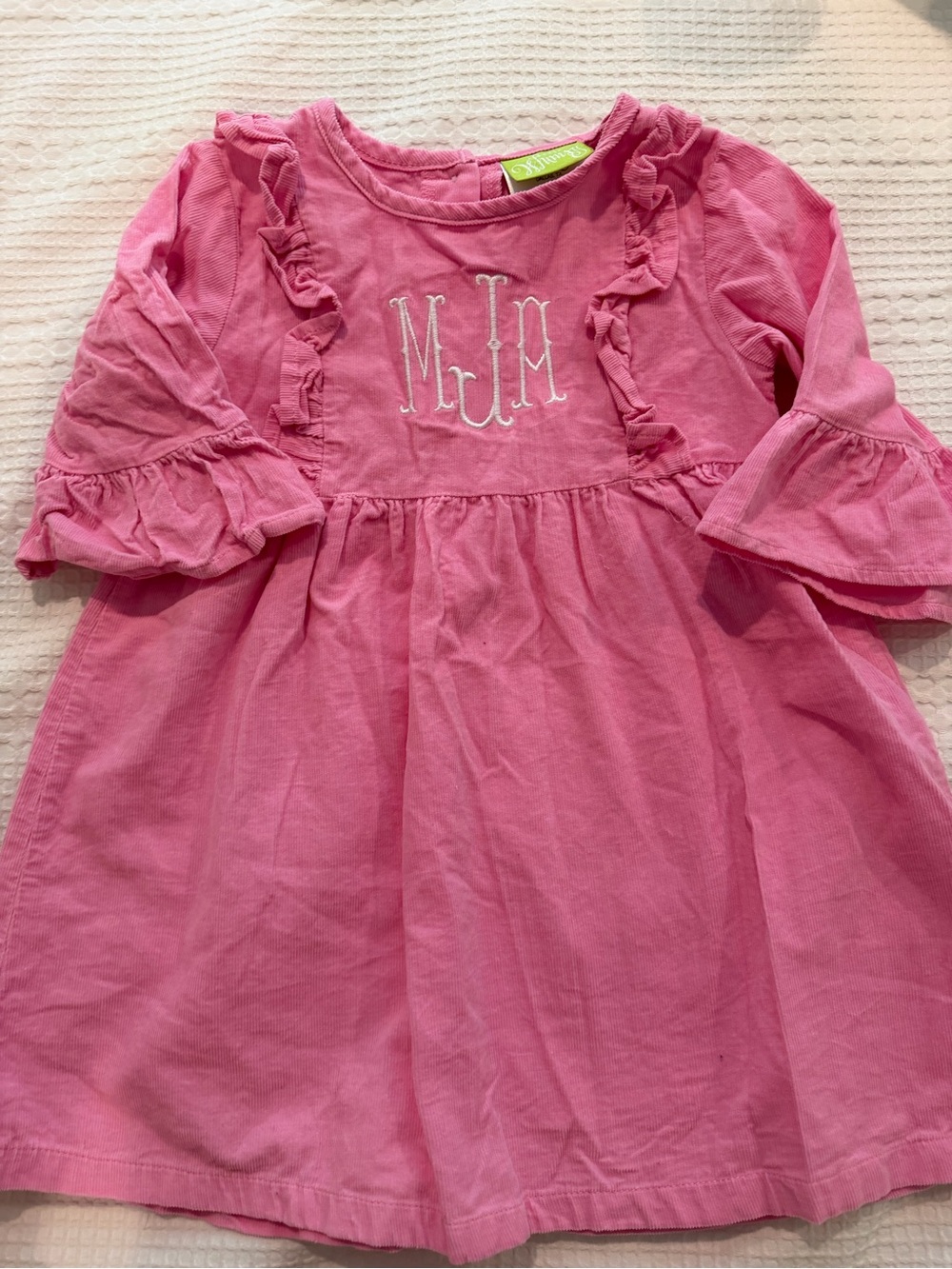 Girls Pink Ruffle Monogram Dress